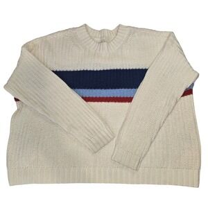 American Eagle Womens White Striped‎ Knit Pullover Sweater SZ XXS